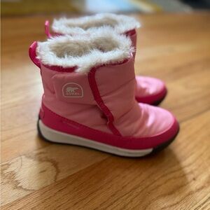 Sorel Kids Pink Whitney Velcro Snow Boots with Faux Fur